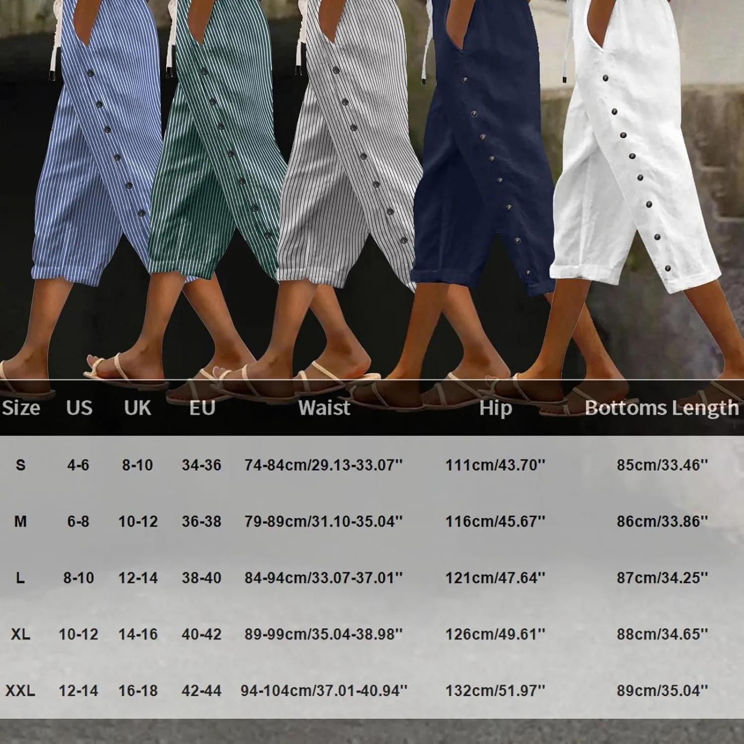 Summer Linen Pants Drawstring Women Buttons Plus Size Lightweight Trousers Womens Flowy Pants with Pockets 2025