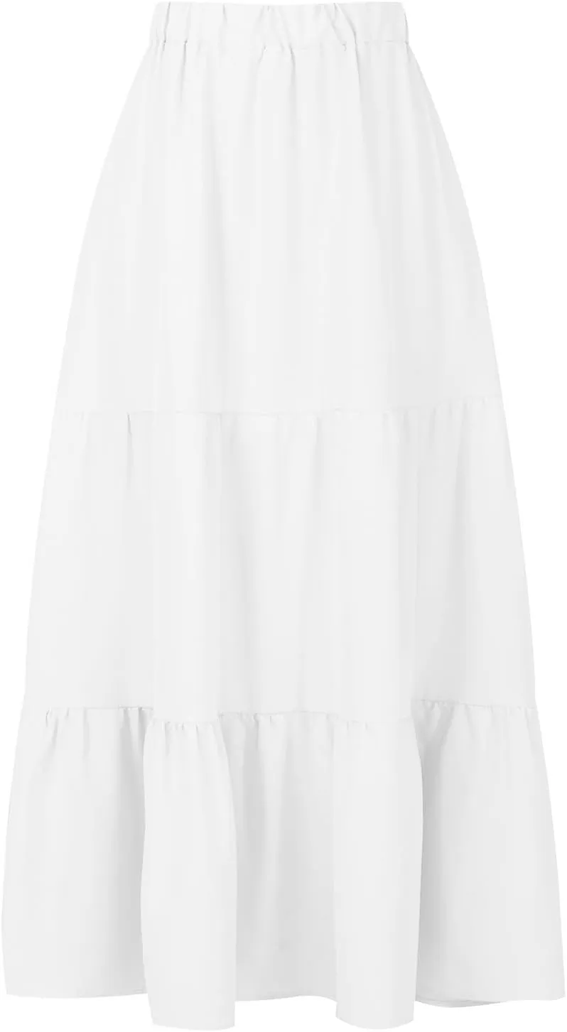 Summer Skirts for Women 2025 Casual Flowy Beach Long Pleated Skirt Cute Elastic Waisted Maxi Skirt with Pockets