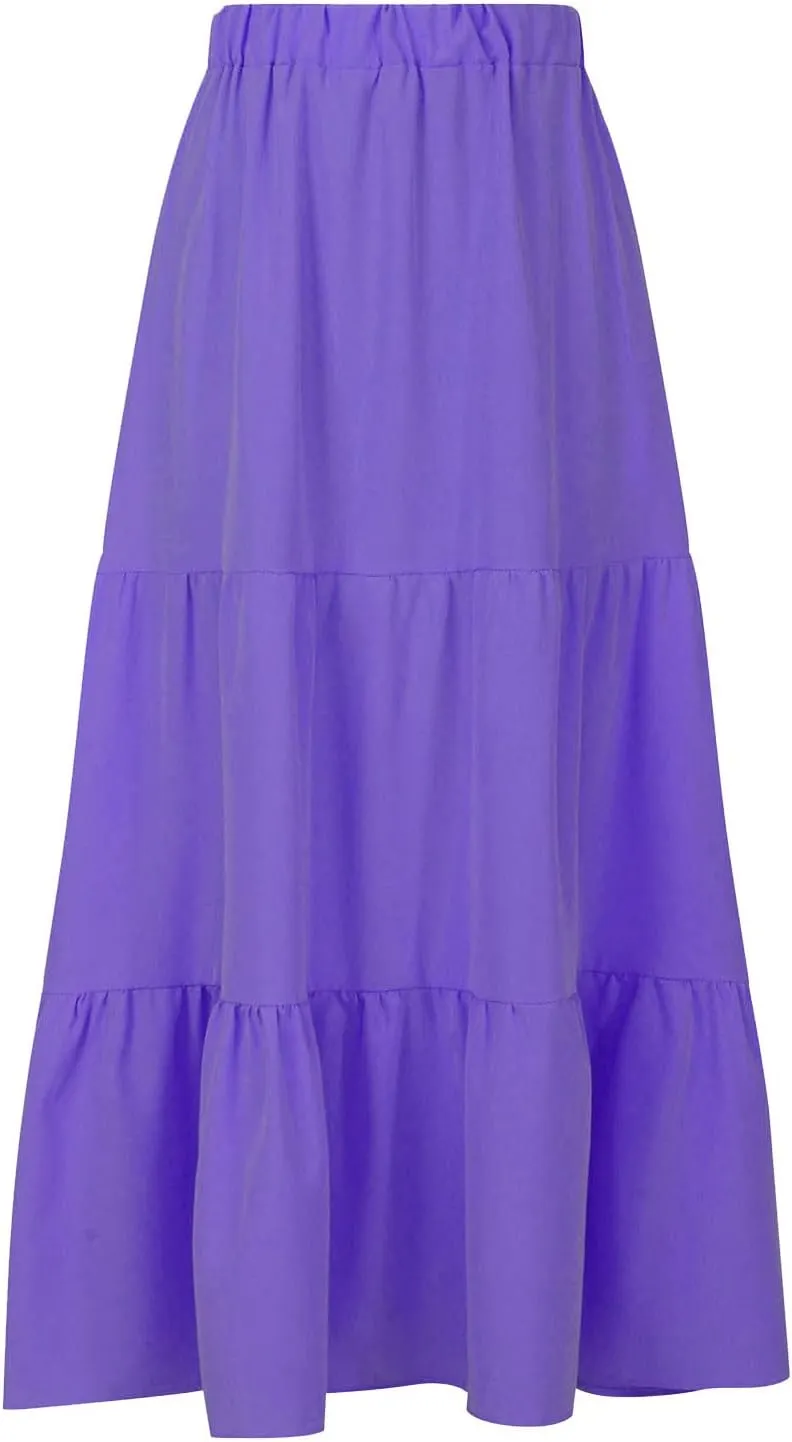 Summer Skirts for Women 2025 Casual Flowy Beach Long Pleated Skirt Cute Elastic Waisted Maxi Skirt with Pockets