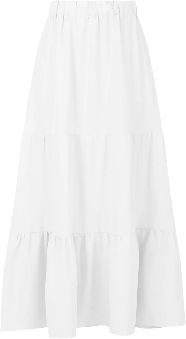 Summer Skirts for Women 2025 Casual Flowy Beach Long Pleated Skirt Cute Elastic Waisted Maxi Skirt with Pockets