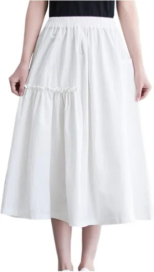 Summer Skirts for Women High Waisted Flowy A Line Maxi Skirt Casual Solid Color Floral Trim Beach Long Skirt