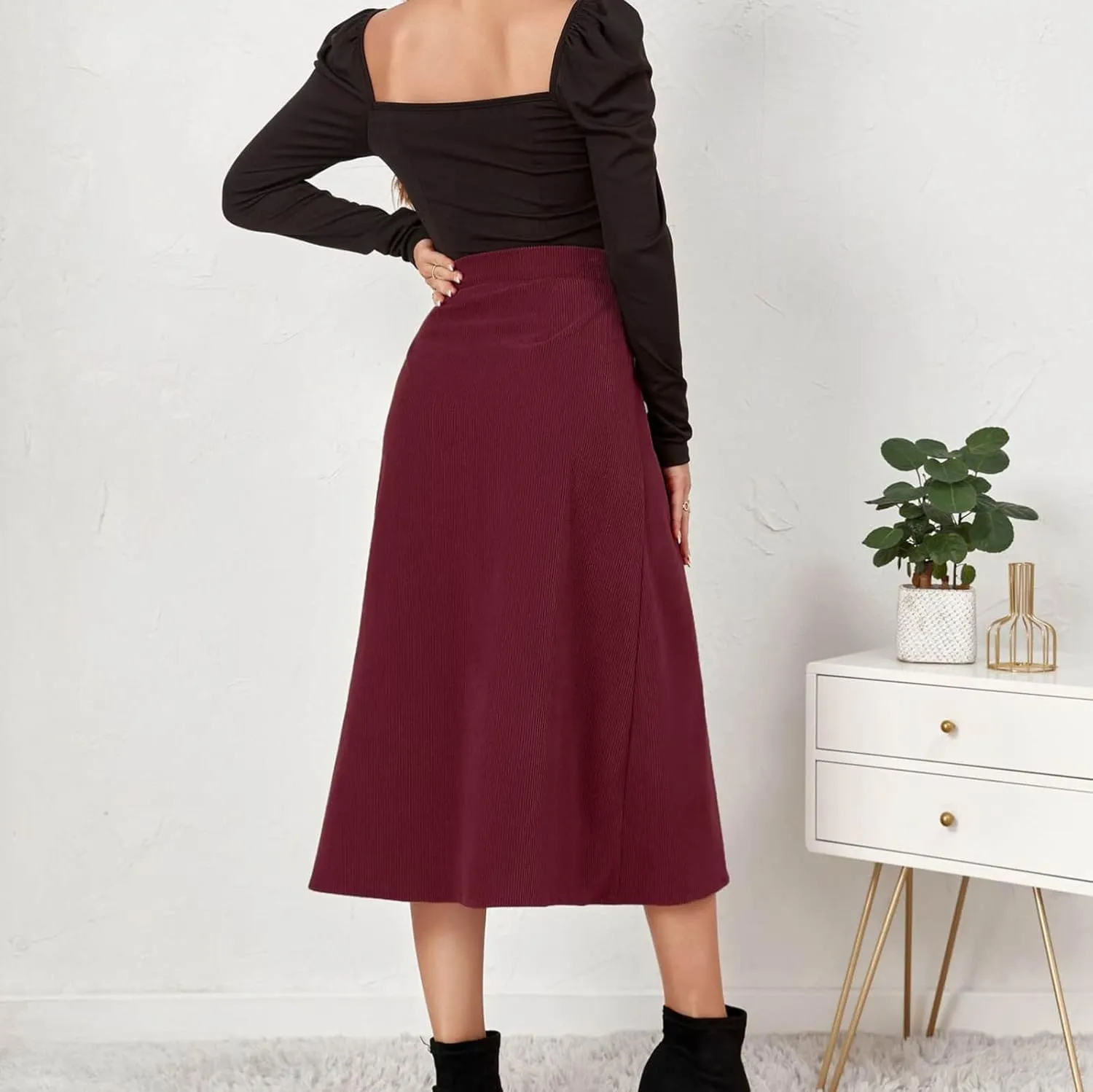 Summer Skirts for Women Vacation Beach Boho Pleated Long Skirt Front Button Elastic Waisted Maxi Skirt with Slit