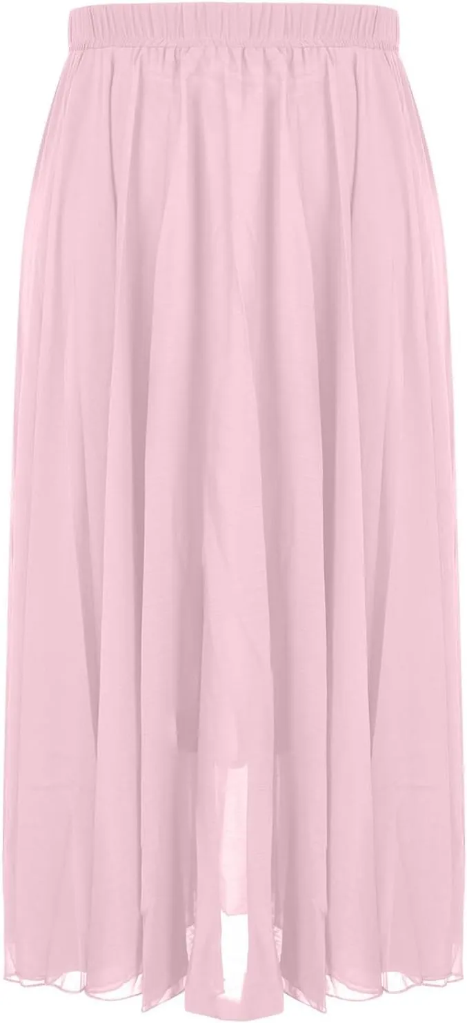 Summer Skirts for Women Vacation Elastic High Waisted Layer Flowy Beach Long Skirt Casual Solid Pleated Maxi Skirt