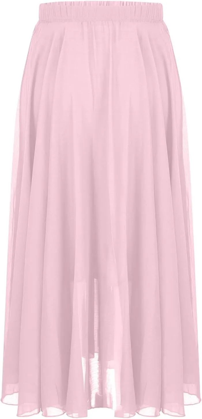 Summer Skirts for Women Vacation Elastic High Waisted Layer Flowy Beach Long Skirt Casual Solid Pleated Maxi Skirt