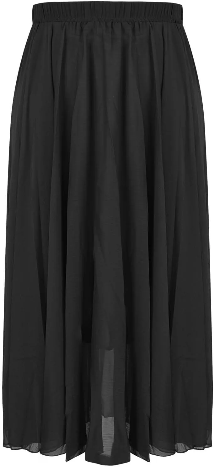 Summer Skirts for Women Vacation Elastic High Waisted Layer Flowy Beach Long Skirt Casual Solid Pleated Maxi Skirt