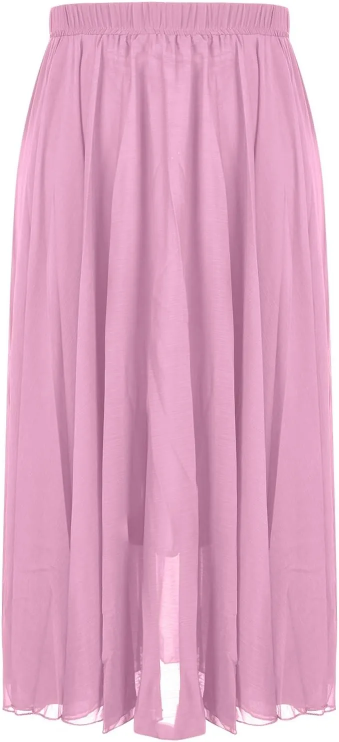 Summer Skirts for Women Vacation Elastic High Waisted Layer Flowy Beach Long Skirt Casual Solid Pleated Maxi Skirt