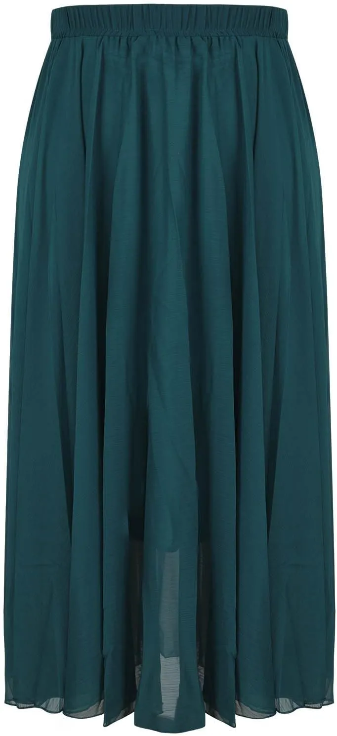 Summer Skirts for Women Vacation Elastic High Waisted Layer Flowy Beach Long Skirt Casual Solid Pleated Maxi Skirt