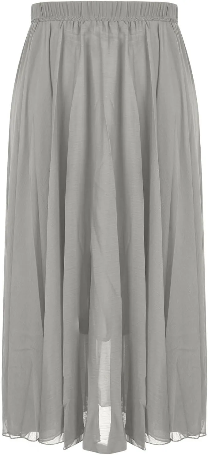 Summer Skirts for Women Vacation Elastic High Waisted Layer Flowy Beach Long Skirt Casual Solid Pleated Maxi Skirt