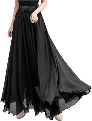 Summer Skirts for Women Vacation Elastic High Waisted Layer Flowy Beach Long Skirt Casual Solid Pleated Maxi Skirt
