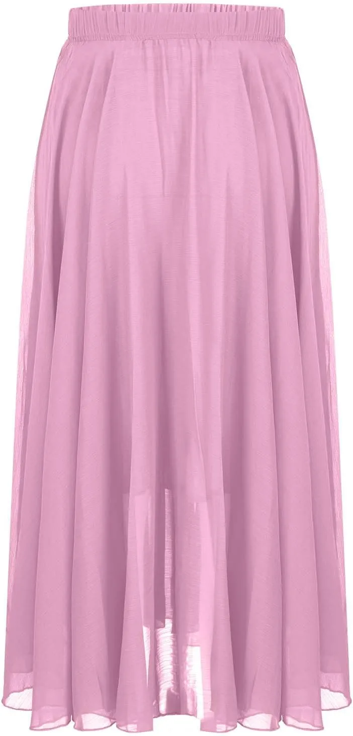 Summer Skirts for Women Vacation Elastic High Waisted Layer Flowy Beach Long Skirt Casual Solid Pleated Maxi Skirt