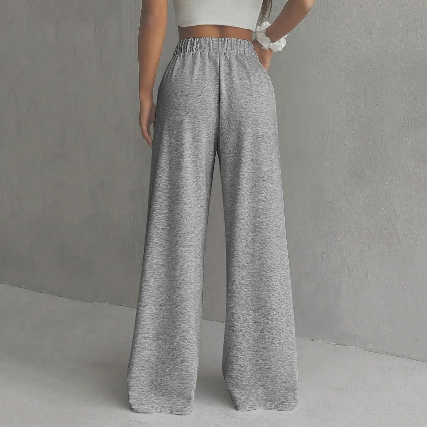 Sweatpants Women Casual Summer Elastic High Waist Lounge Pants Baggy Wide Leg Workout Trousers with Pockets
