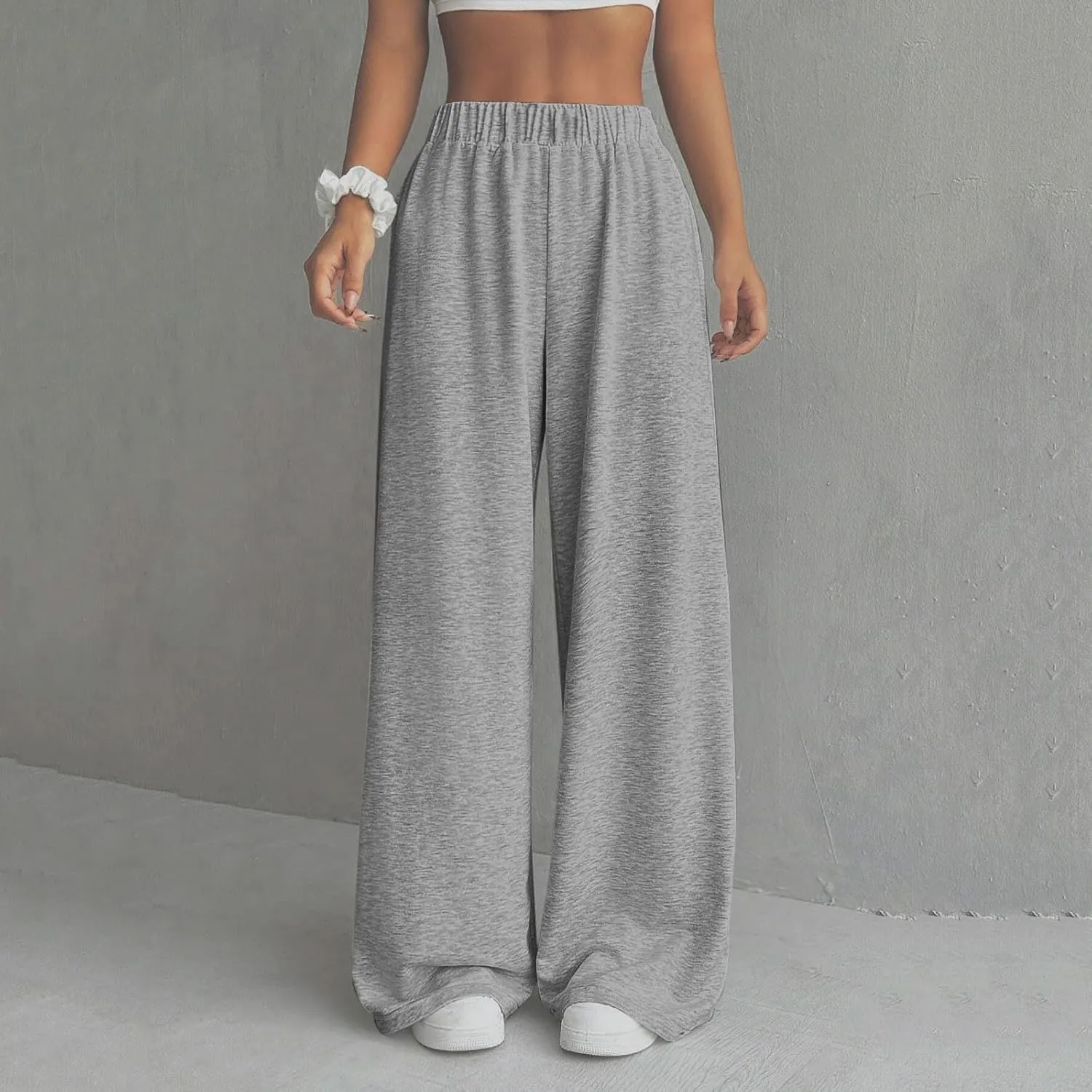 Sweatpants Women Casual Summer Elastic High Waist Lounge Pants Baggy Wide Leg Workout Trousers with Pockets