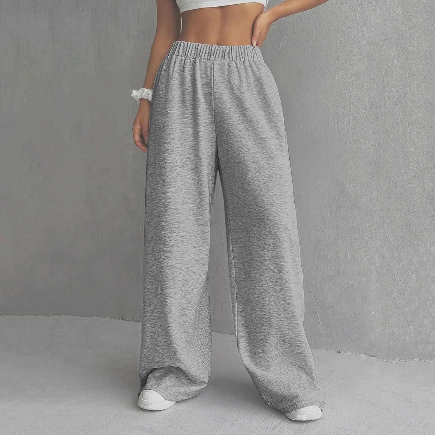 Sweatpants Women Casual Summer Elastic High Waist Lounge Pants Baggy Wide Leg Workout Trousers with Pockets