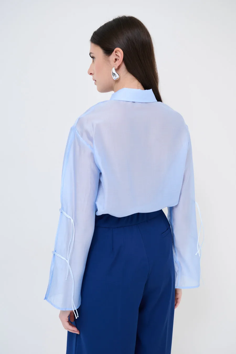 Tie-sleeve collared blouse wholesale