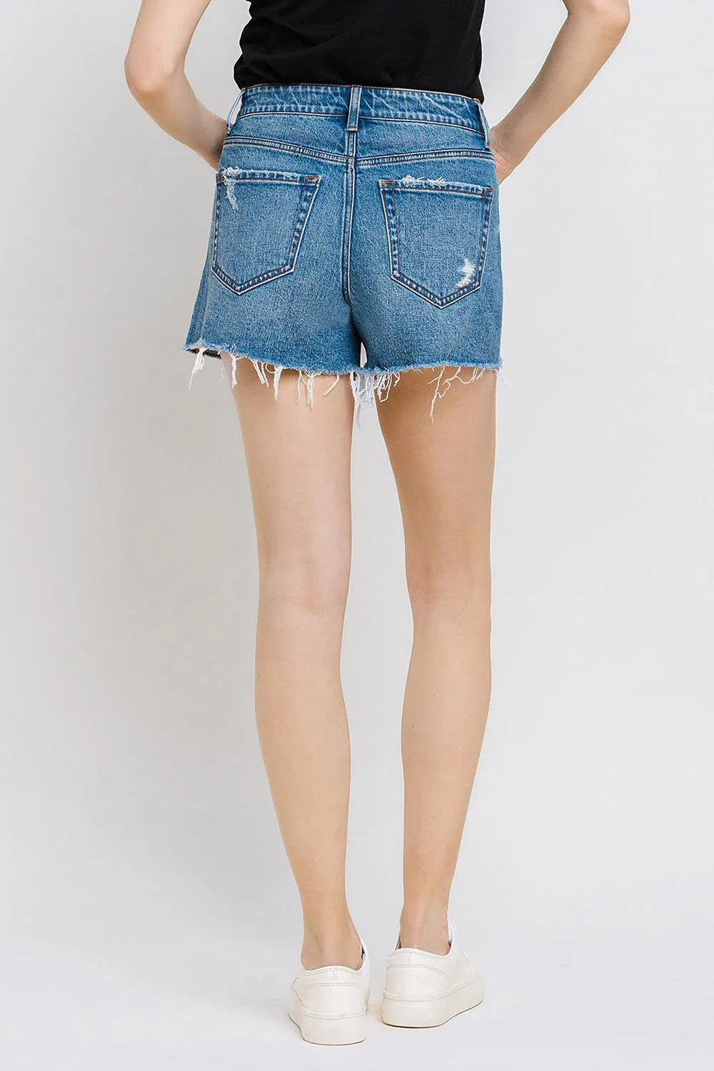 Vervet by Flying Monkey High Rise Distressed Hem A-Line Shorts In Swan River