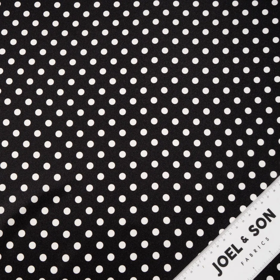 White Spot on Jet Black Pure Silk Twill
