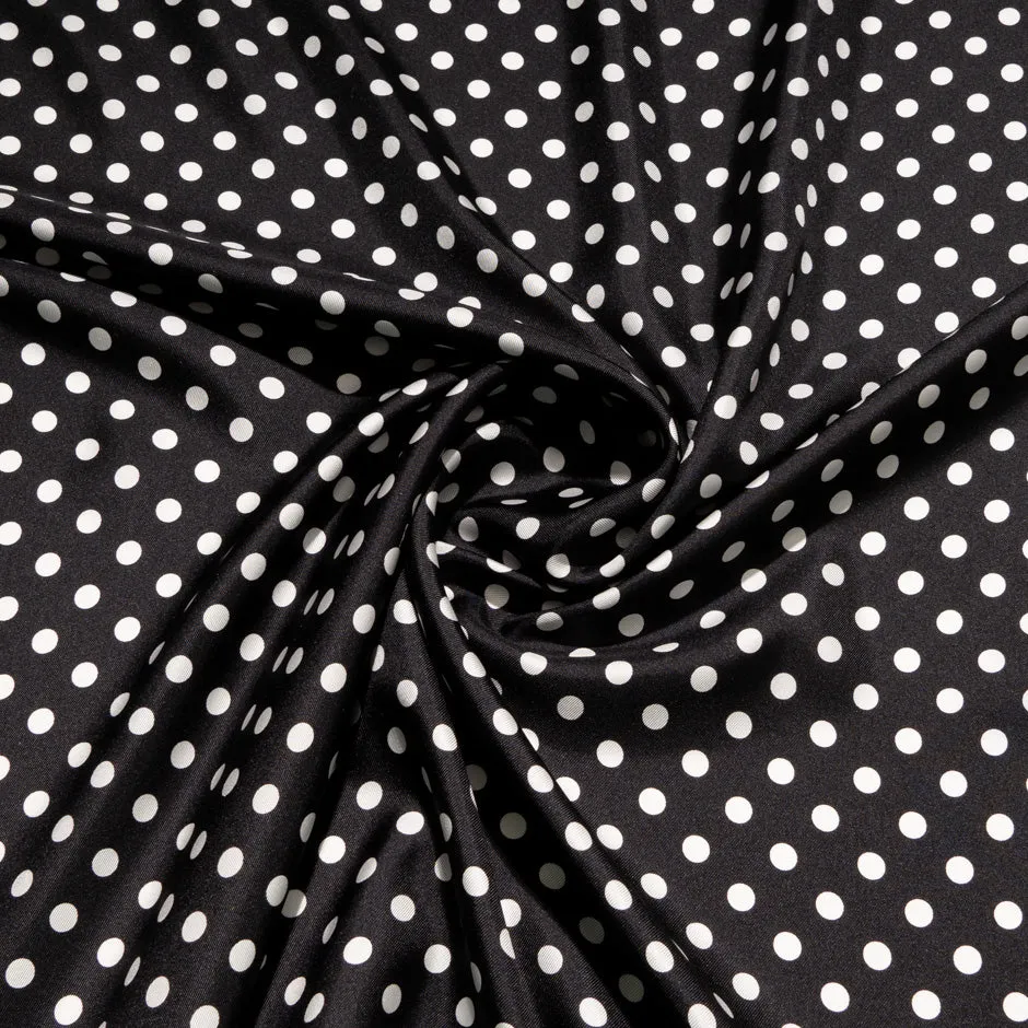 White Spot on Jet Black Pure Silk Twill