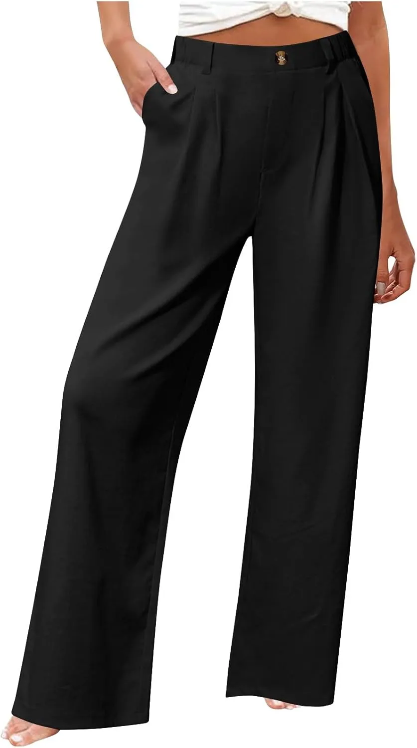 Wide Leg Dress Pants for Women Summer Casual High Waisted Dressy Pant with Pockets Trendy Office Work Slacks