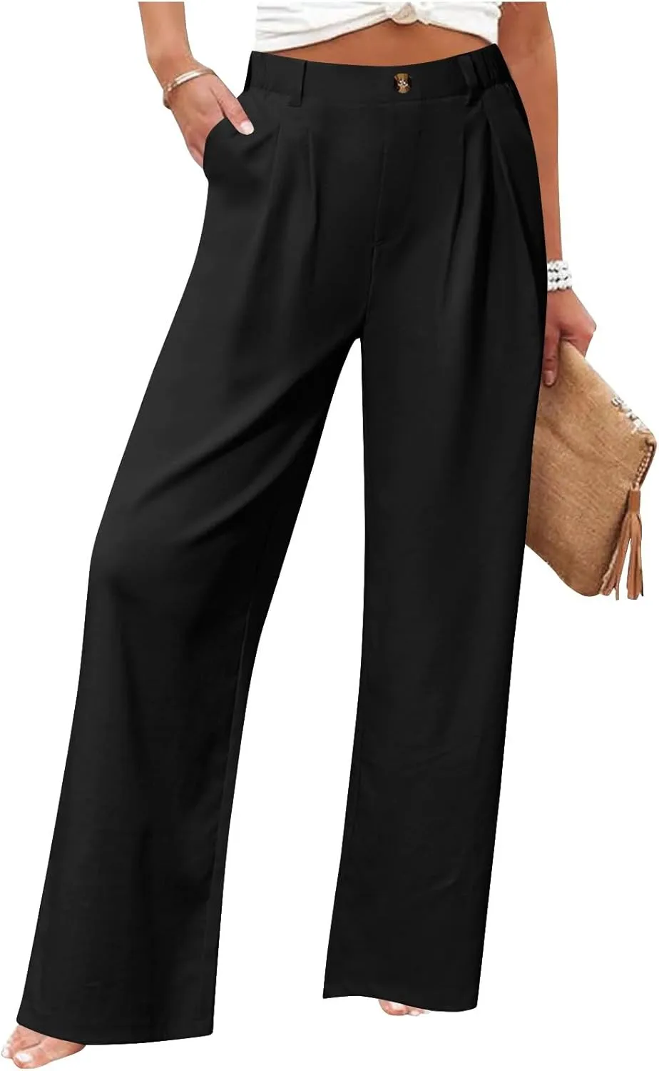 Wide Leg Dress Pants for Women Summer Casual High Waisted Dressy Pant with Pockets Trendy Office Work Slacks