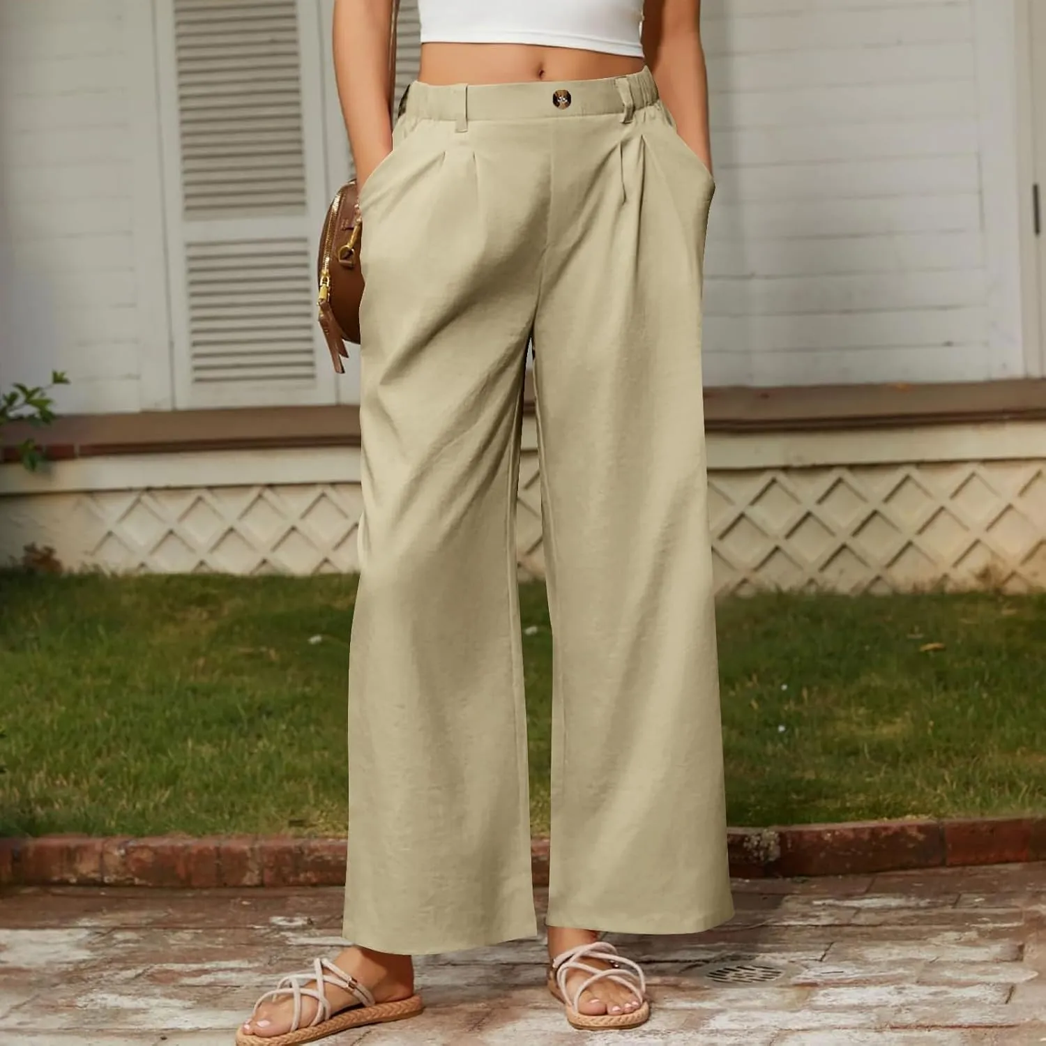 Wide Leg Dress Pants for Women Summer Casual High Waisted Dressy Pant with Pockets Trendy Office Work Slacks