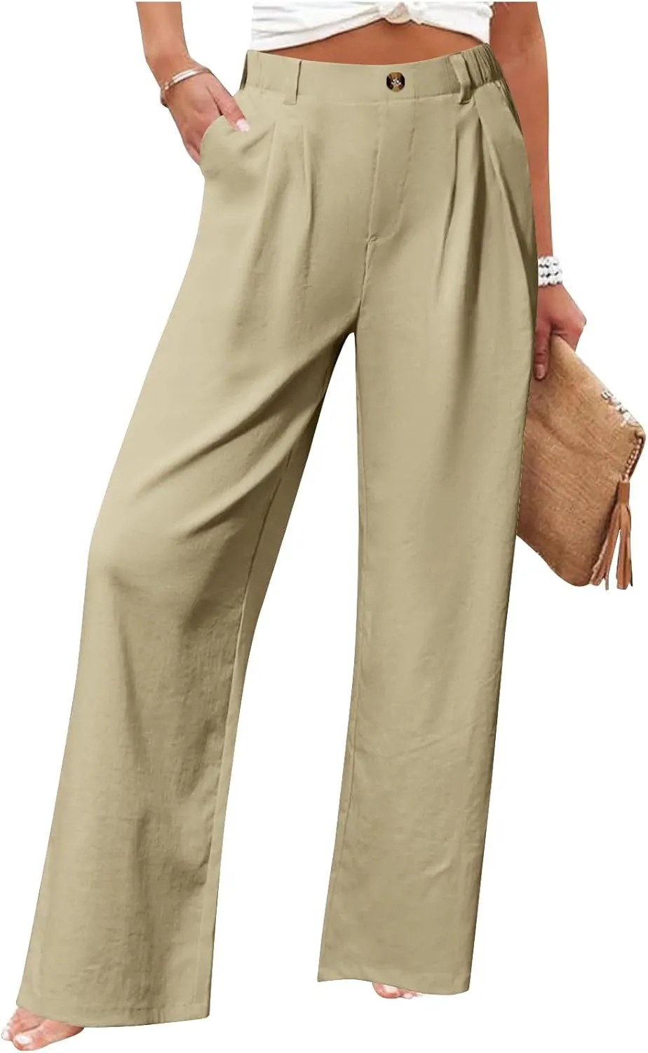 Wide Leg Dress Pants for Women Summer Casual High Waisted Dressy Pant with Pockets Trendy Office Work Slacks