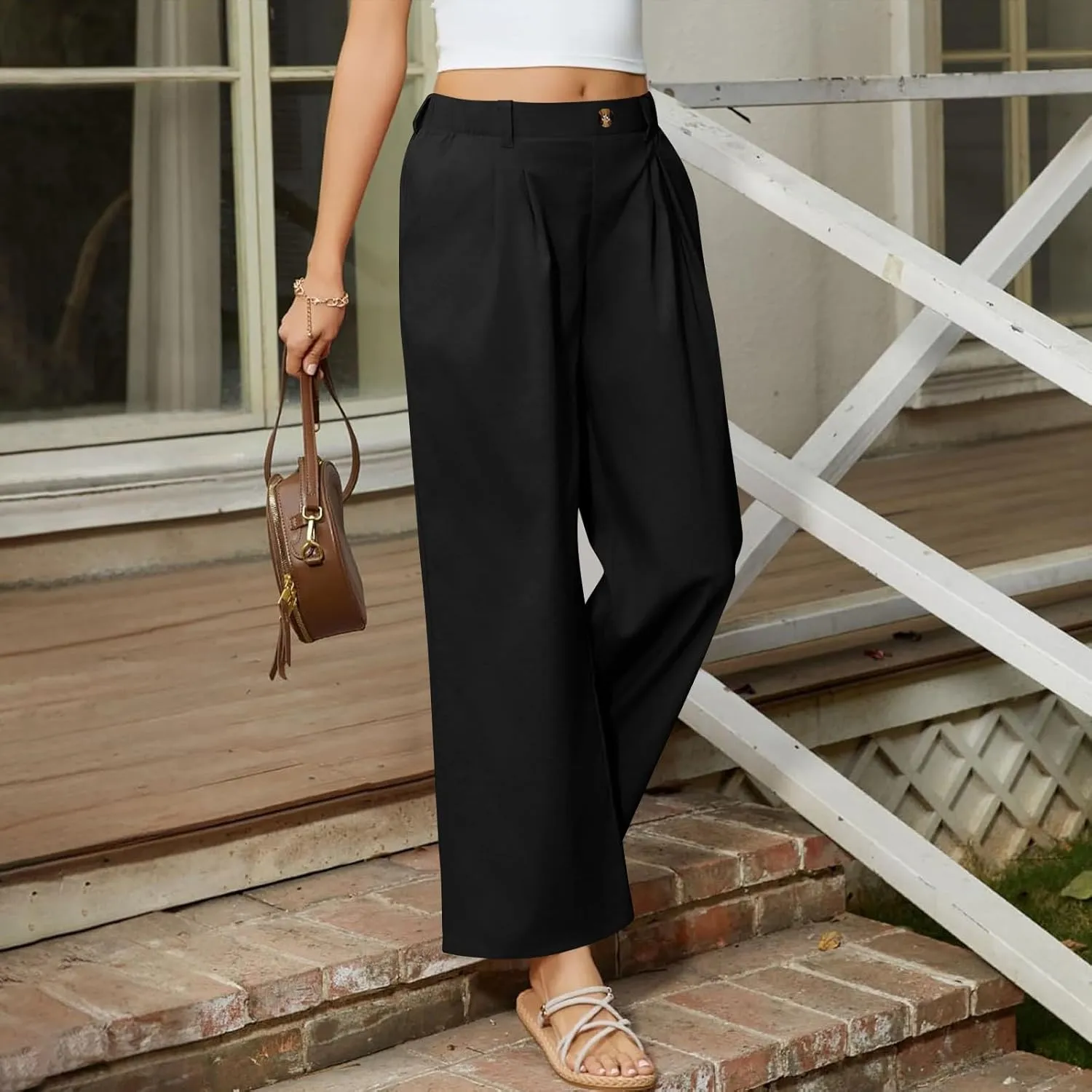 Wide Leg Dress Pants for Women Summer Casual High Waisted Dressy Pant with Pockets Trendy Office Work Slacks