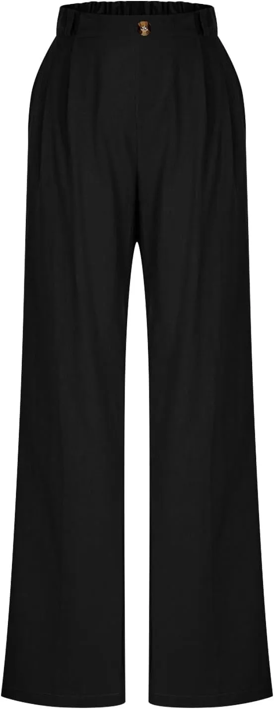 Wide Leg Dress Pants for Women Summer Casual High Waisted Dressy Pant with Pockets Trendy Office Work Slacks