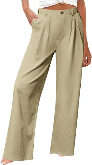 Wide Leg Dress Pants for Women Summer Casual High Waisted Dressy Pant with Pockets Trendy Office Work Slacks
