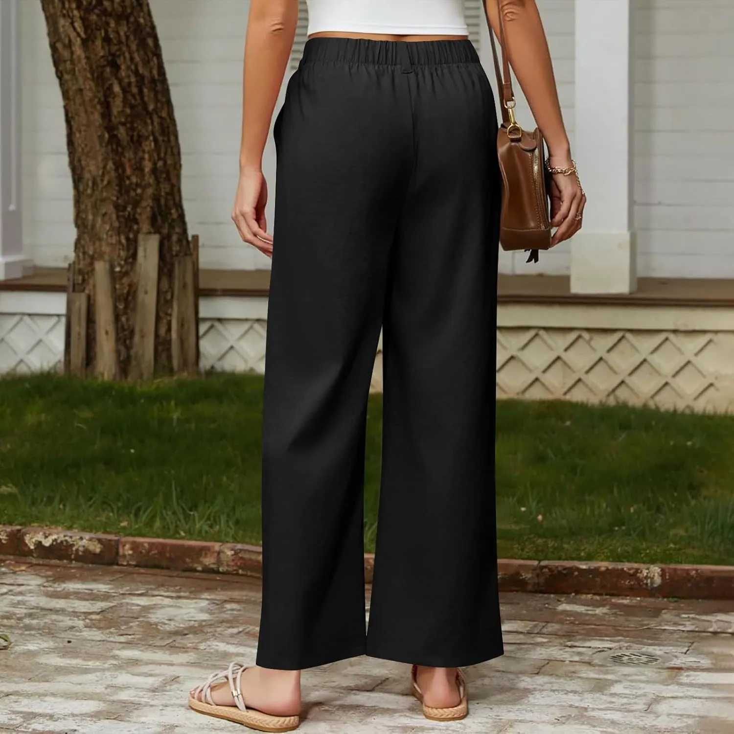 Wide Leg Dress Pants for Women Summer Casual High Waisted Dressy Pant with Pockets Trendy Office Work Slacks