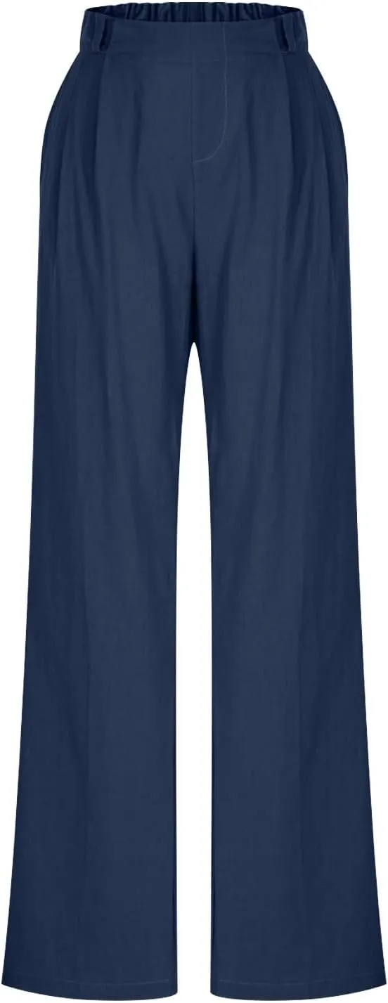 Wide Leg Dress Pants for Women Summer Casual High Waisted Dressy Pant with Pockets Trendy Office Work Slacks