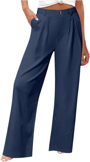 Wide Leg Dress Pants for Women Summer Casual High Waisted Dressy Pant with Pockets Trendy Office Work Slacks