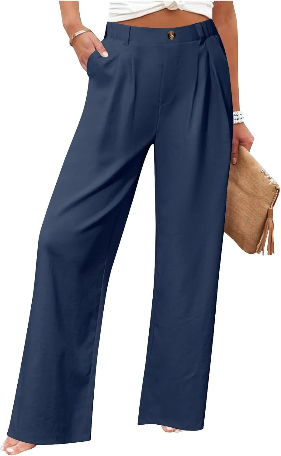 Wide Leg Dress Pants for Women Summer Casual High Waisted Dressy Pant with Pockets Trendy Office Work Slacks