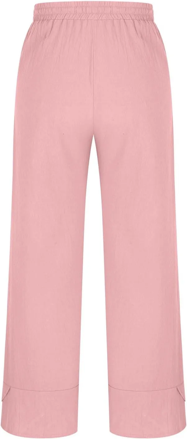Wide Leg Pants Women Linen Palazzo High Waisted Drawstring Lounge Trousers Summer Casual Beach Split Long Pant