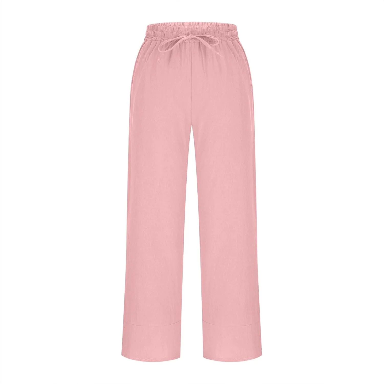 Wide Leg Pants Women Linen Palazzo High Waisted Drawstring Lounge Trousers Summer Casual Beach Split Long Pant