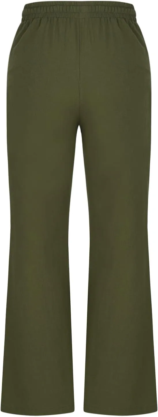 Women's Pants Casual Elastic High Waist Drawstring Lounge Trousers Wide Leg Flare Pant Summer Office Slacks