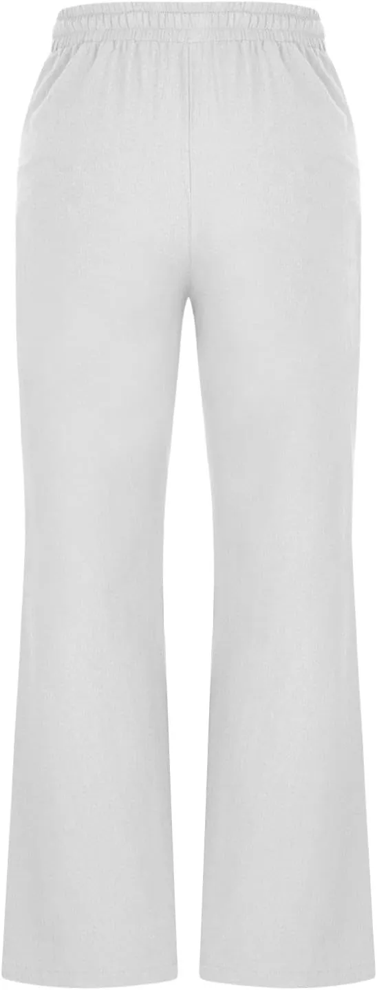 Women's Pants Casual Elastic High Waist Drawstring Lounge Trousers Wide Leg Flare Pant Summer Office Slacks