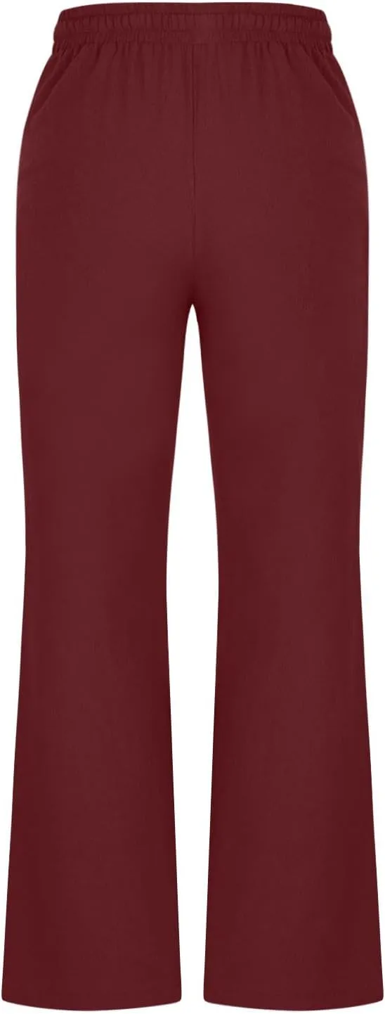 Women's Pants Casual Elastic High Waist Drawstring Lounge Trousers Wide Leg Flare Pant Summer Office Slacks