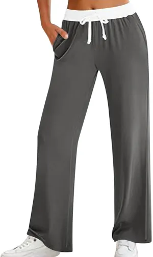 Women's Sweatpants Fashion Drawstring High Waist Lounge Pants with Pockets Summer Wide Leg Athletic Workout Trousers