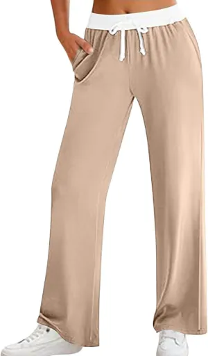 Women's Sweatpants Fashion Drawstring High Waist Lounge Pants with Pockets Summer Wide Leg Athletic Workout Trousers