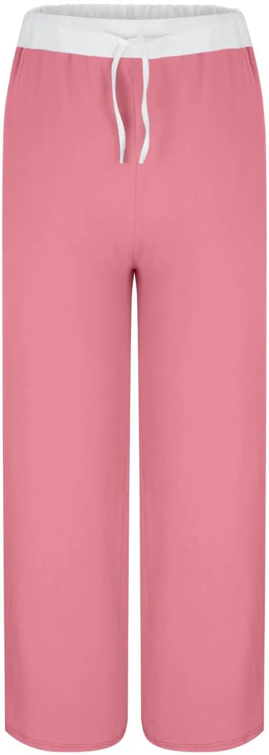 Women's Sweatpants Fashion Drawstring High Waist Lounge Pants with Pockets Summer Wide Leg Athletic Workout Trousers