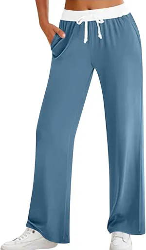 Women's Sweatpants Fashion Drawstring High Waist Lounge Pants with Pockets Summer Wide Leg Athletic Workout Trousers