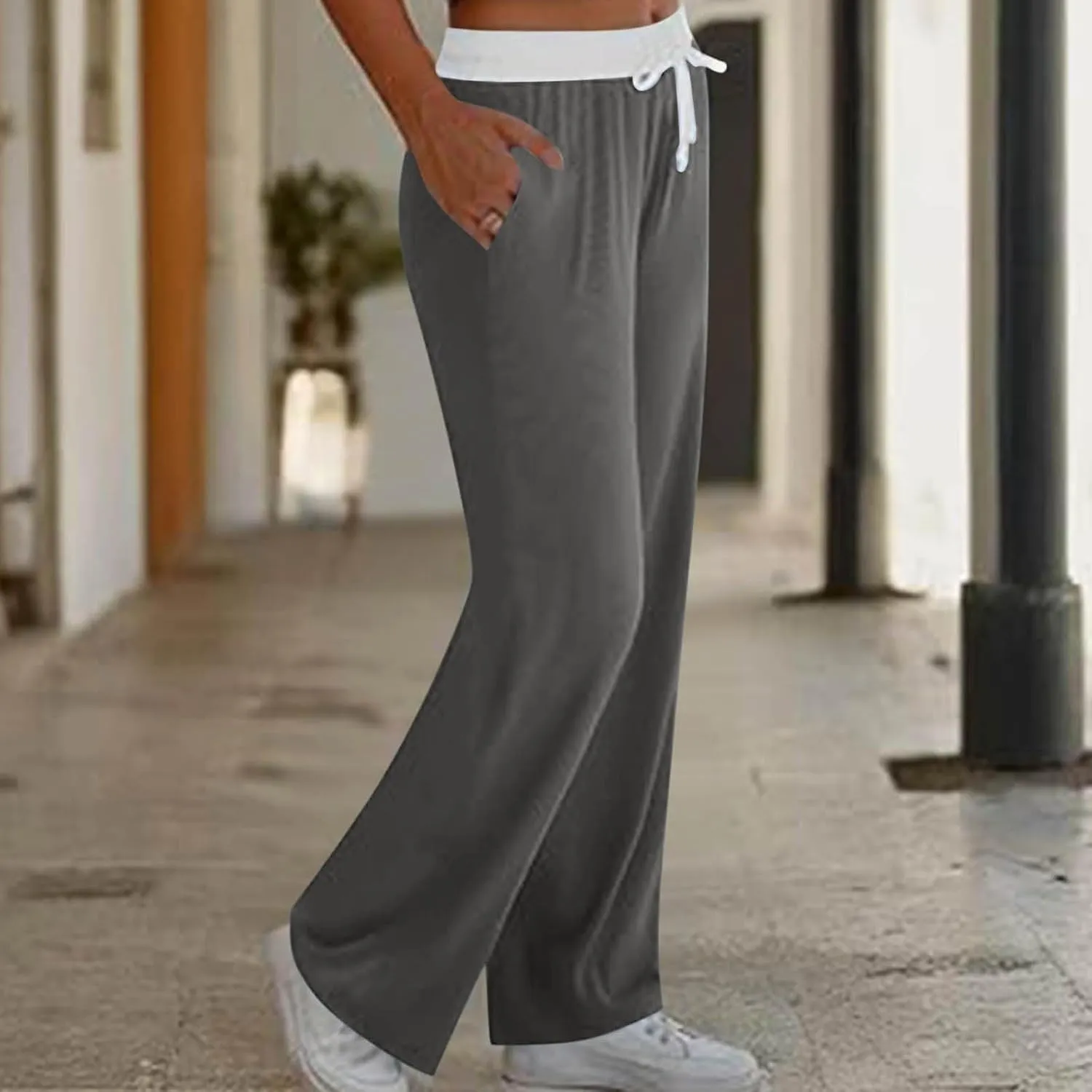 Women's Sweatpants Fashion Drawstring High Waist Lounge Pants with Pockets Summer Wide Leg Athletic Workout Trousers