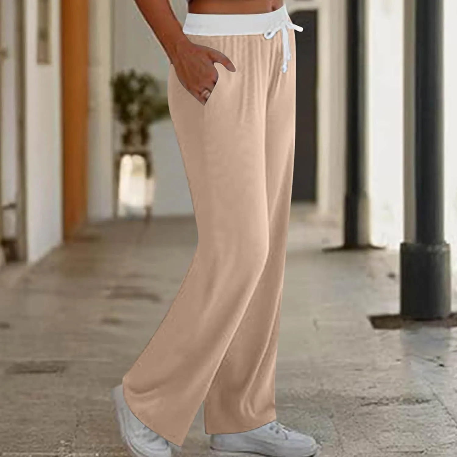 Women's Sweatpants Fashion Drawstring High Waist Lounge Pants with Pockets Summer Wide Leg Athletic Workout Trousers
