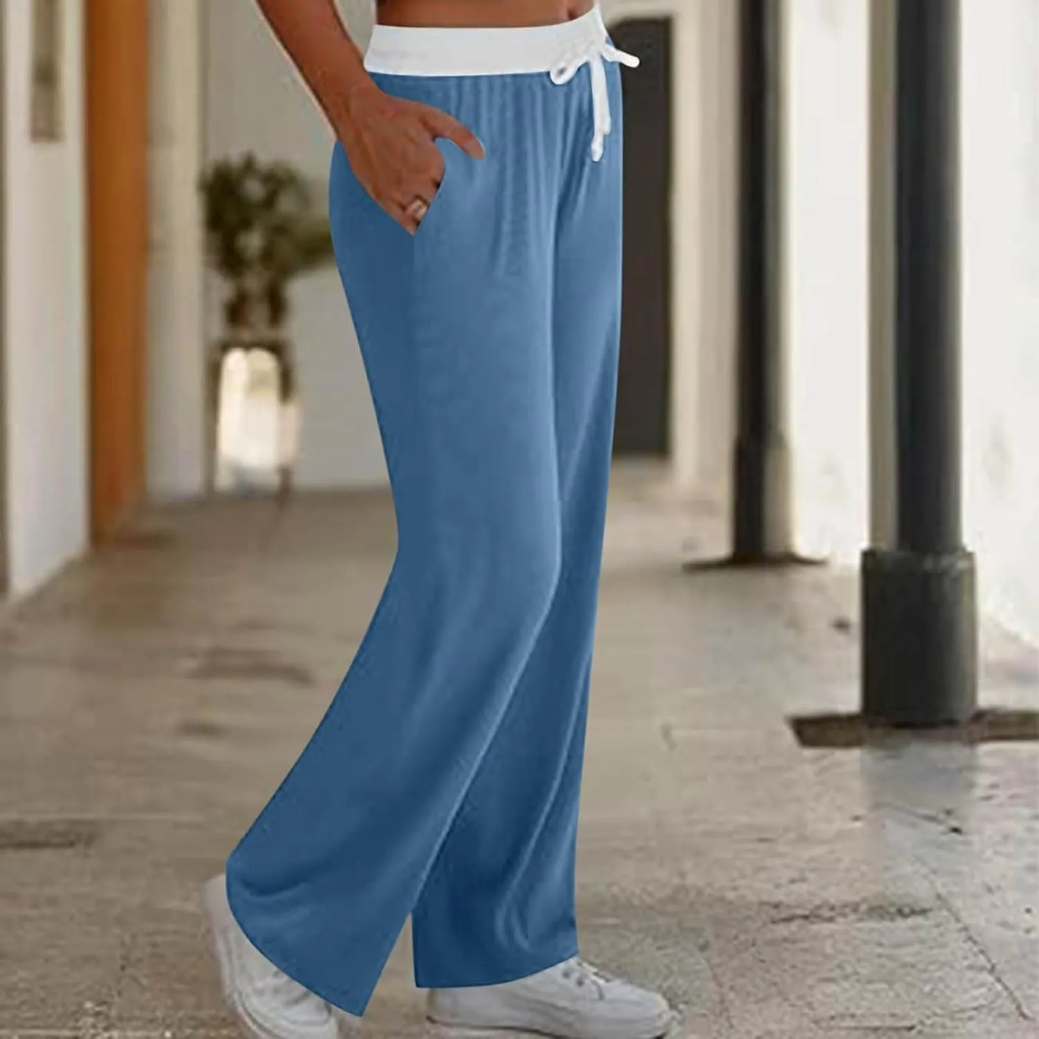 Women's Sweatpants Fashion Drawstring High Waist Lounge Pants with Pockets Summer Wide Leg Athletic Workout Trousers
