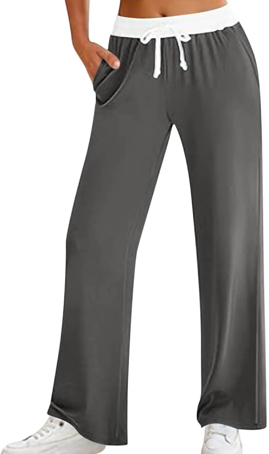 Women's Sweatpants Fashion Drawstring High Waist Lounge Pants with Pockets Summer Wide Leg Athletic Workout Trousers