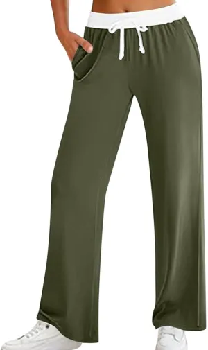 Women's Sweatpants Fashion Drawstring High Waist Lounge Pants with Pockets Summer Wide Leg Athletic Workout Trousers