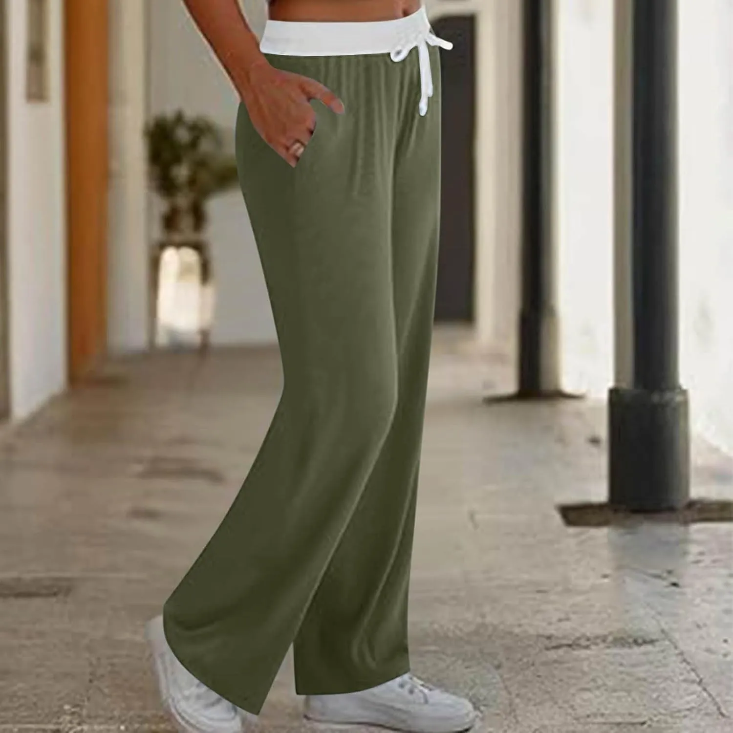 Women's Sweatpants Fashion Drawstring High Waist Lounge Pants with Pockets Summer Wide Leg Athletic Workout Trousers