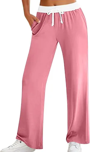 Women's Sweatpants Fashion Drawstring High Waist Lounge Pants with Pockets Summer Wide Leg Athletic Workout Trousers