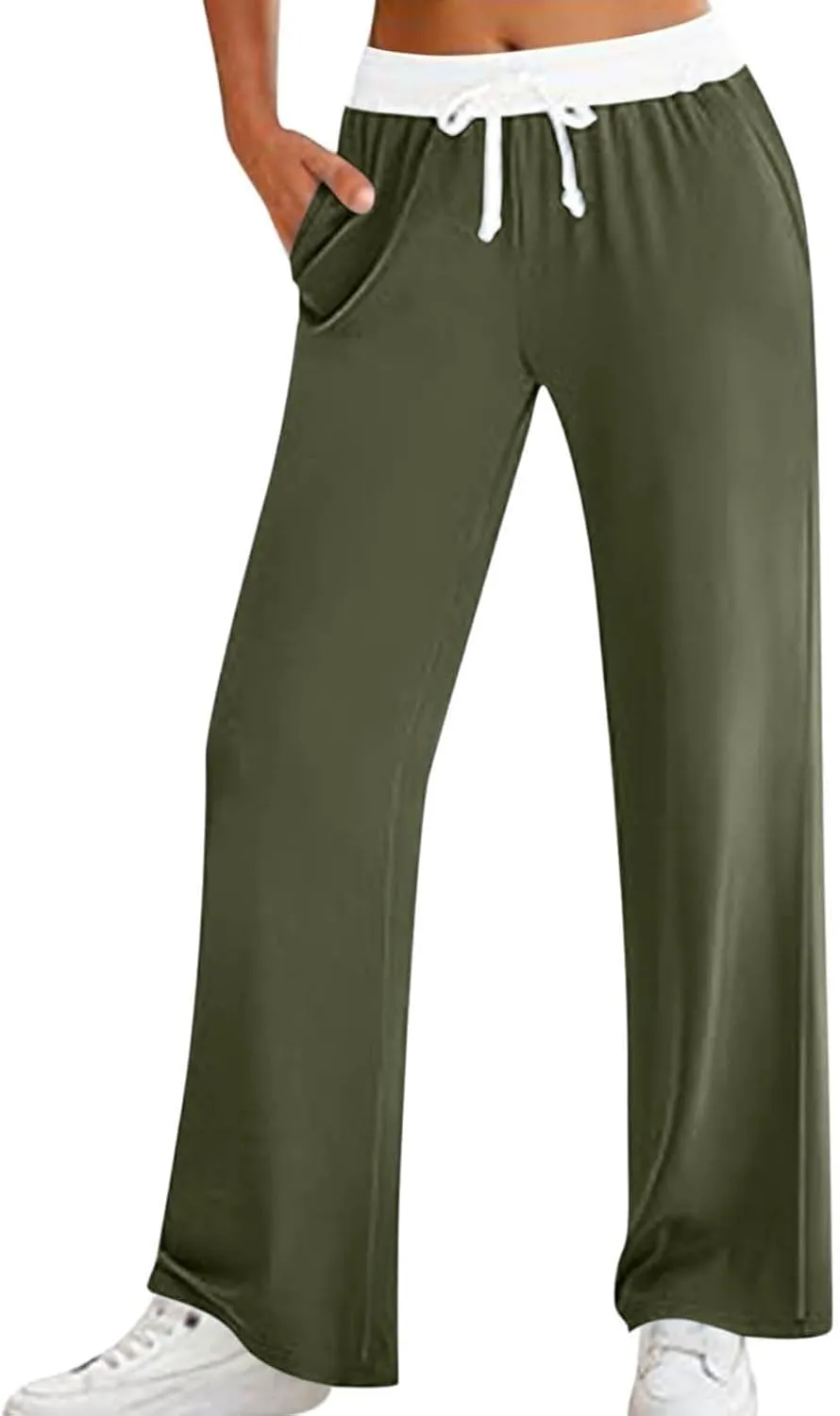 Women's Sweatpants Fashion Drawstring High Waist Lounge Pants with Pockets Summer Wide Leg Athletic Workout Trousers