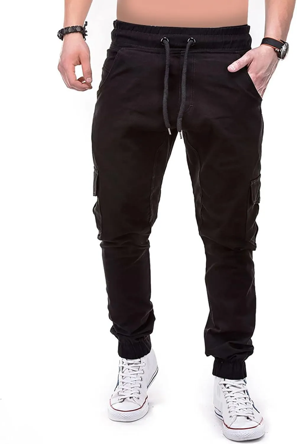 Ymosrh Khaki Cargo Pants for Men Jeans Solid Color Ripped Holes Frayed Gradient Washed Trousers Slim Fit Chinos